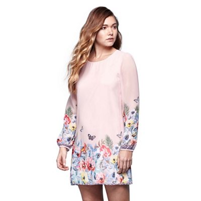 Pink tropcial floral long sleeve tunic dress